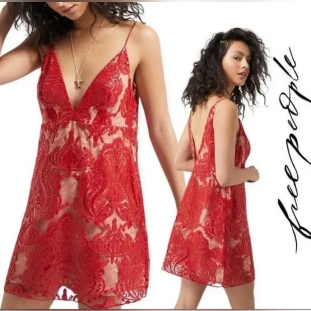 Free People Night Shimmer Red Mini Dress Size 6